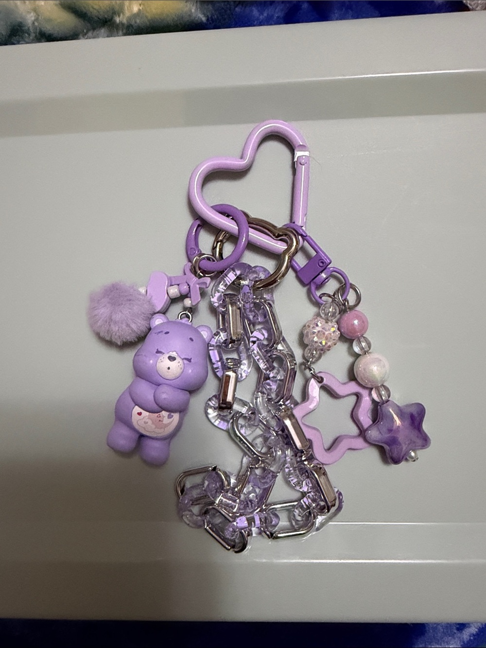 Cute Purple Care Bear Keychain Charm for Kids - Lavender Accessory